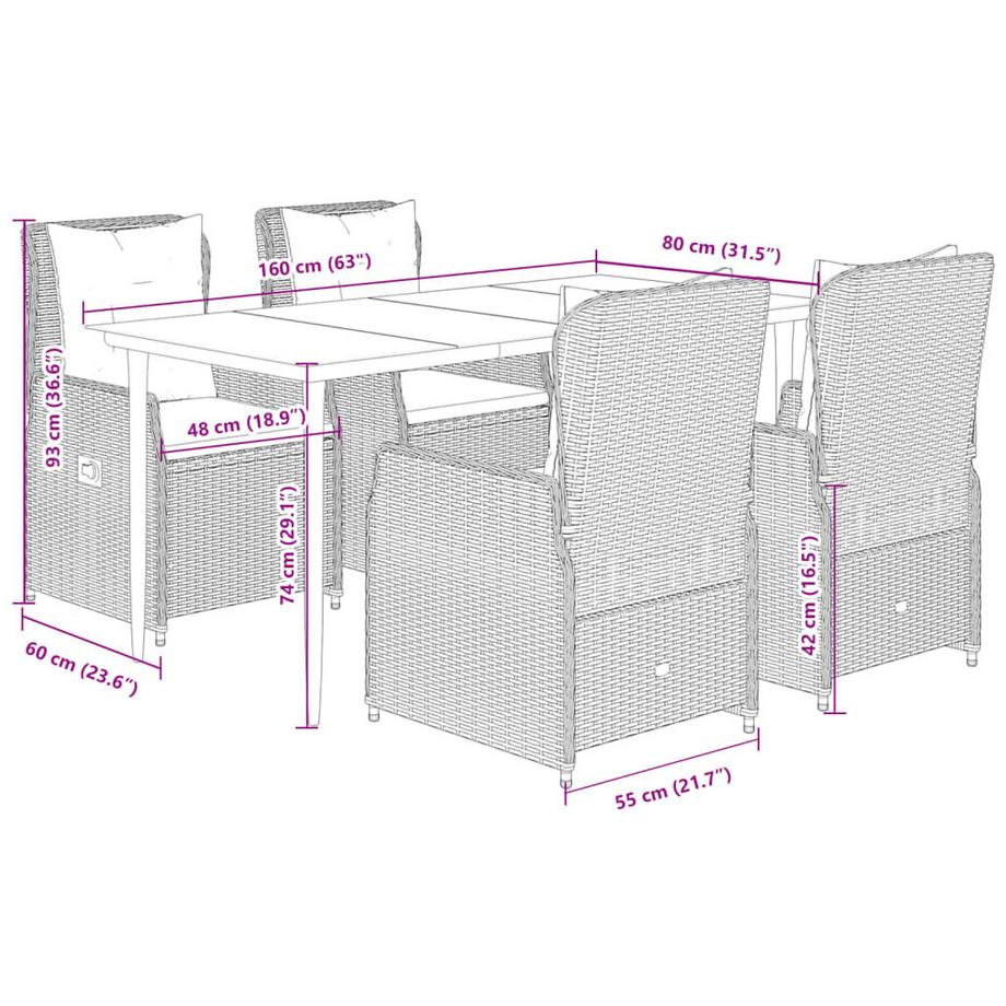VidaXL set da pranzo da giardino Polirattan  