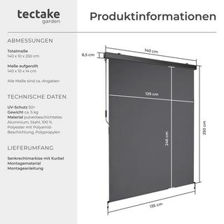 Tectake Senkrechtmarkise Eloise verschiedene Größen UV-beständig und wasserabweisend  