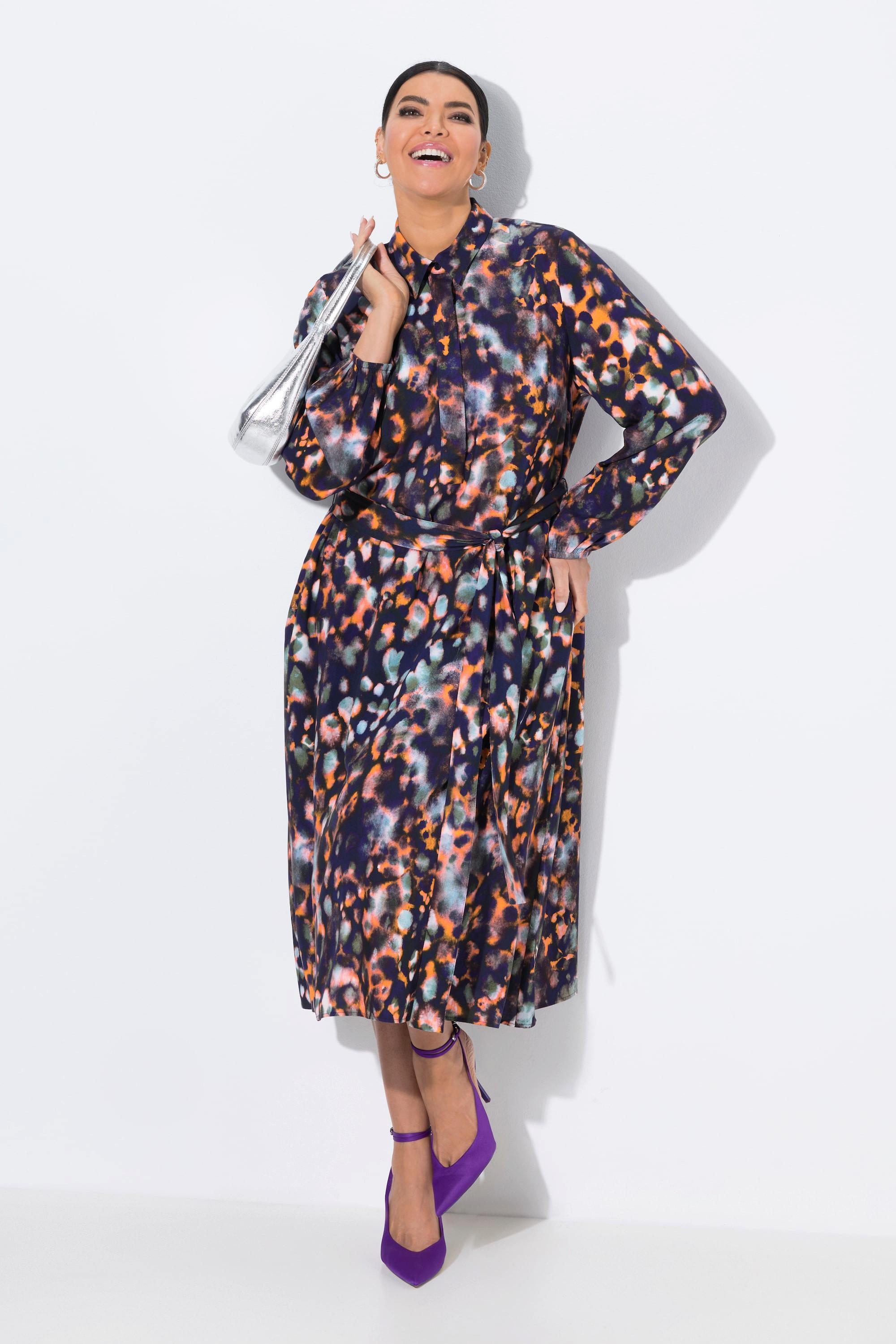 Ulla Popken Hemdblusen Midikleid Hemdkragen Langarm Taschen  