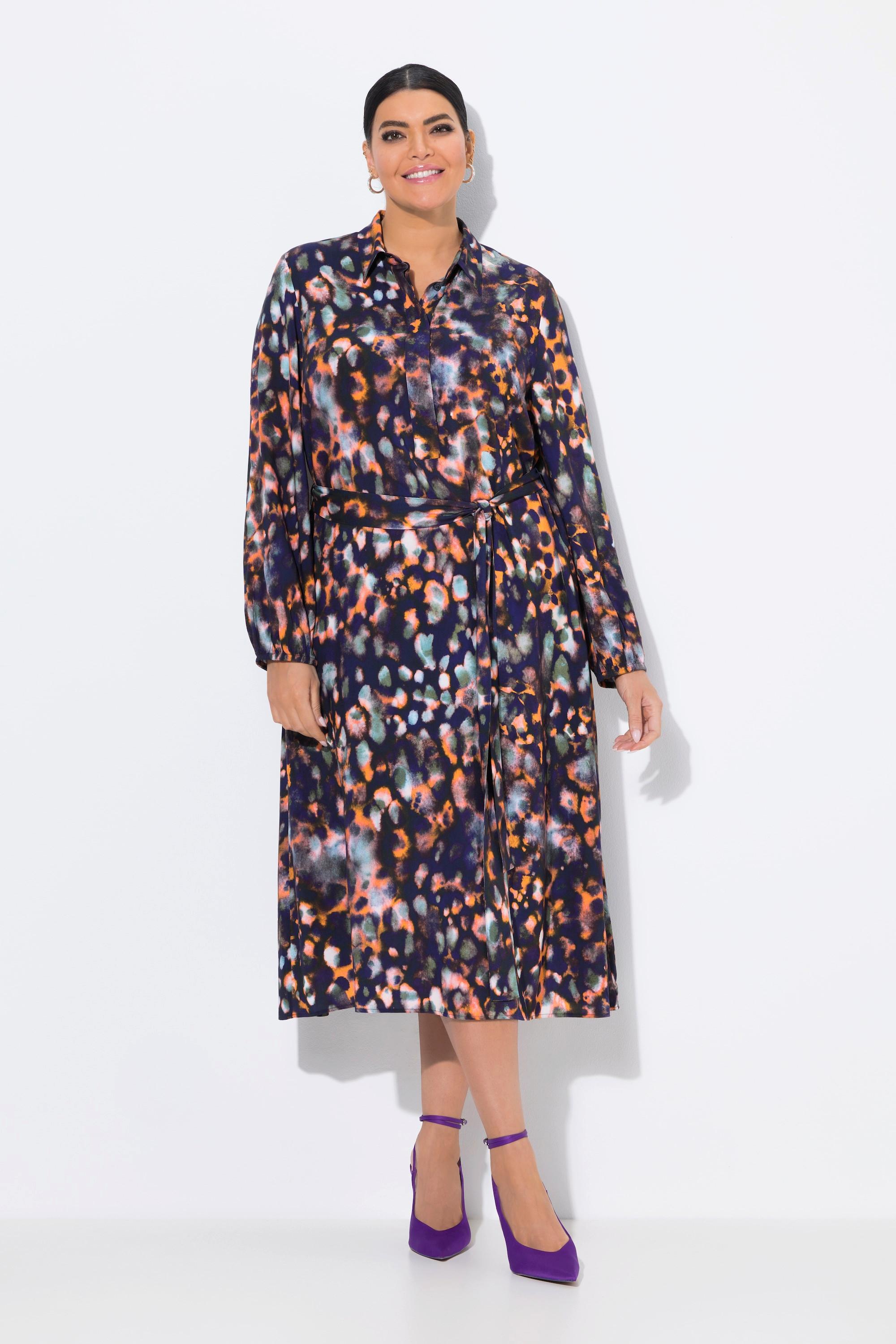 Ulla Popken Hemdblusen Midikleid Hemdkragen Langarm Taschen  