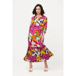 Ulla Popken Blüten A-Linie Tunika-Ausschnitt 3/4-Arm Kleid  