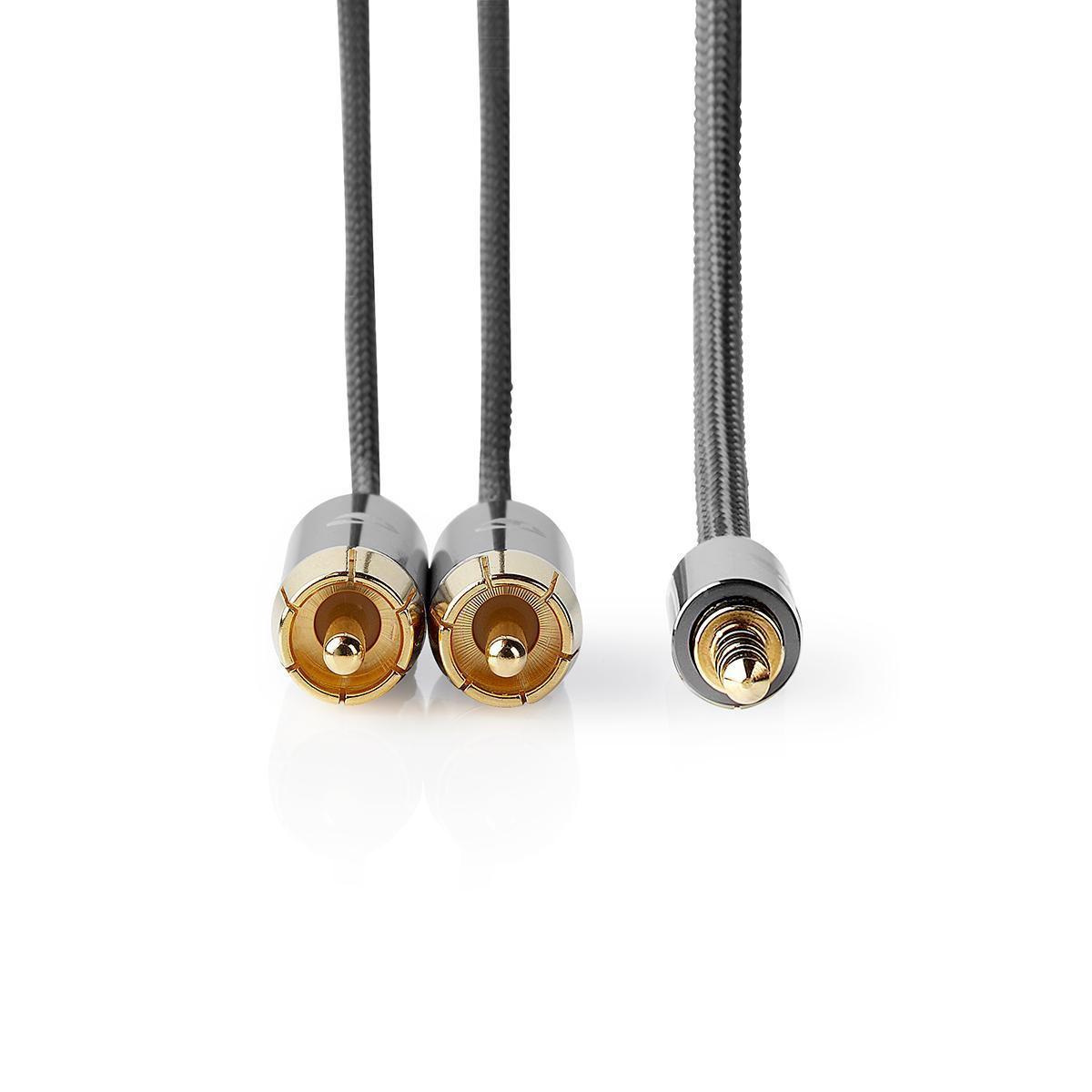 Nedis  Stereo-Audiokabel | 3,5 mm Stecker | 2x RCA Stecker | Vergoldet | 5,00 m | Rund | Grau mit Metall | Box mit abgedecktem Fenster 