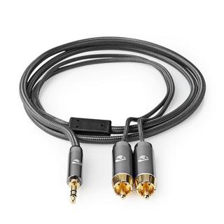 Nedis  Cavo audio stereo | 3,5 mm maschio | 2x RCA maschio | Placcato oro | 5,00 m | Rotondo | Grigio con metallo | Scatola con finestra coperta 