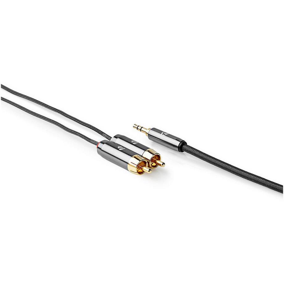 Nedis  Stereo-Audiokabel | 3,5 mm Stecker | 2x RCA Stecker | Vergoldet | 5,00 m | Rund | Grau mit Metall | Box mit abgedecktem Fenster 