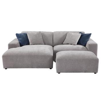 Canapé d'angle gauche et pouf en velours côtelé gris TIRONO de Maison Céphy