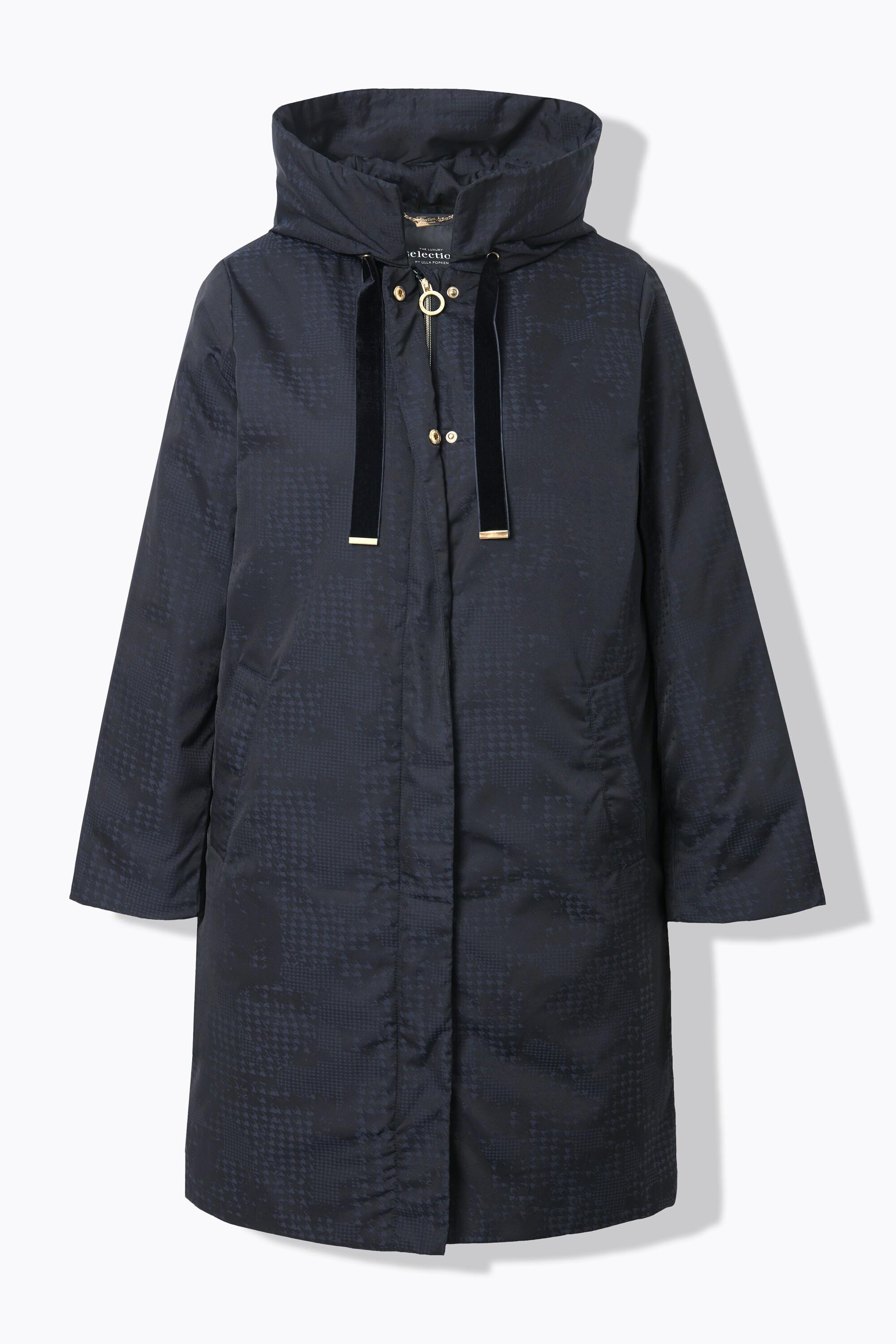 Ulla Popken Cappotto trapuntato pied-de-poule cappuccio zip a cursore doppio  