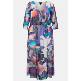 Ulla Popken Robe Midi Fleurs Effet Cache-cœur Décolleté V Manches 3/4  