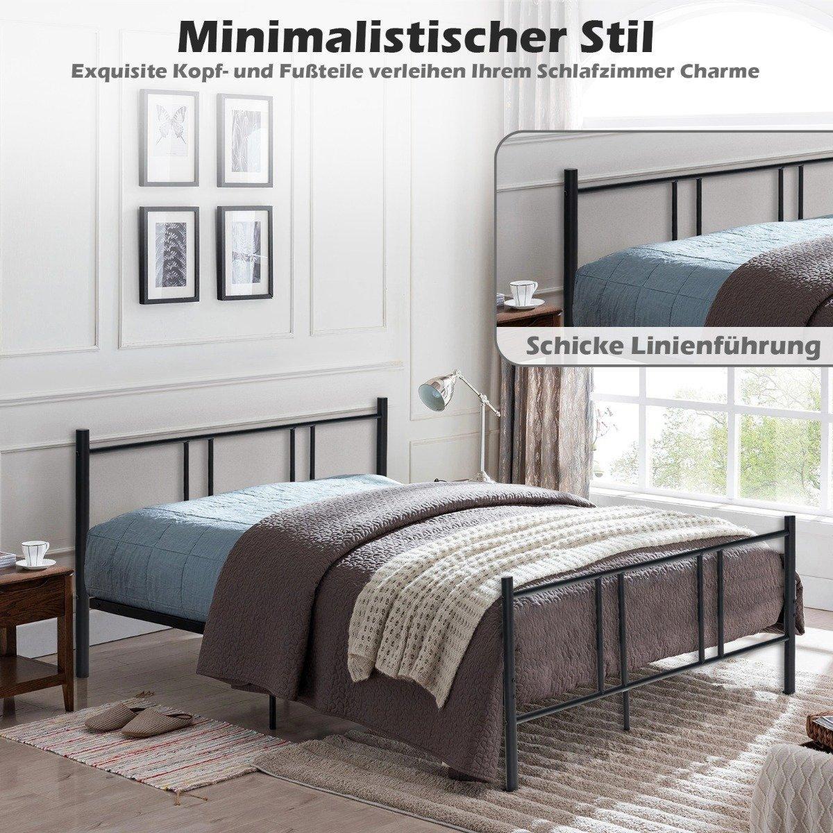 Northio Bettrahmen aus Metall Plattform-Bettgestell mit Kopfteil und Fußteil 200 x 160 cm Schwarz  