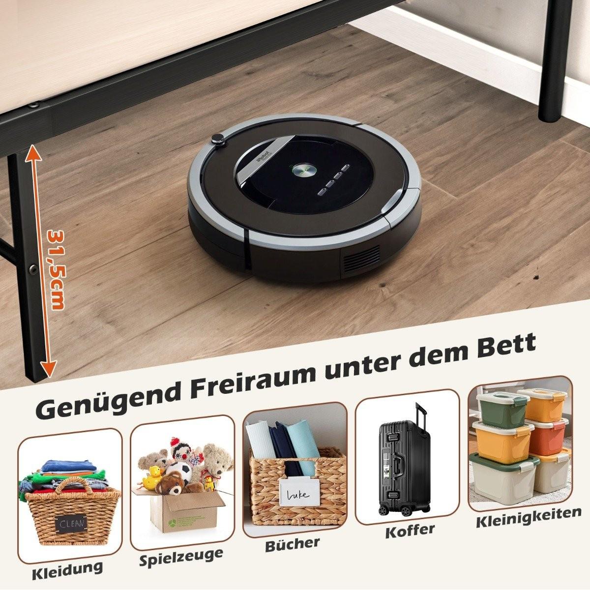 Northio Bettrahmen aus Metall Plattform-Bettgestell mit Kopfteil und Fußteil 200 x 160 cm Schwarz  