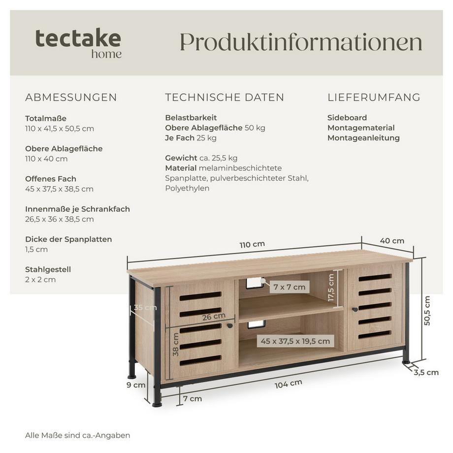 Tectake TV-Board Carlow Industrial Style Holz und Stahl  