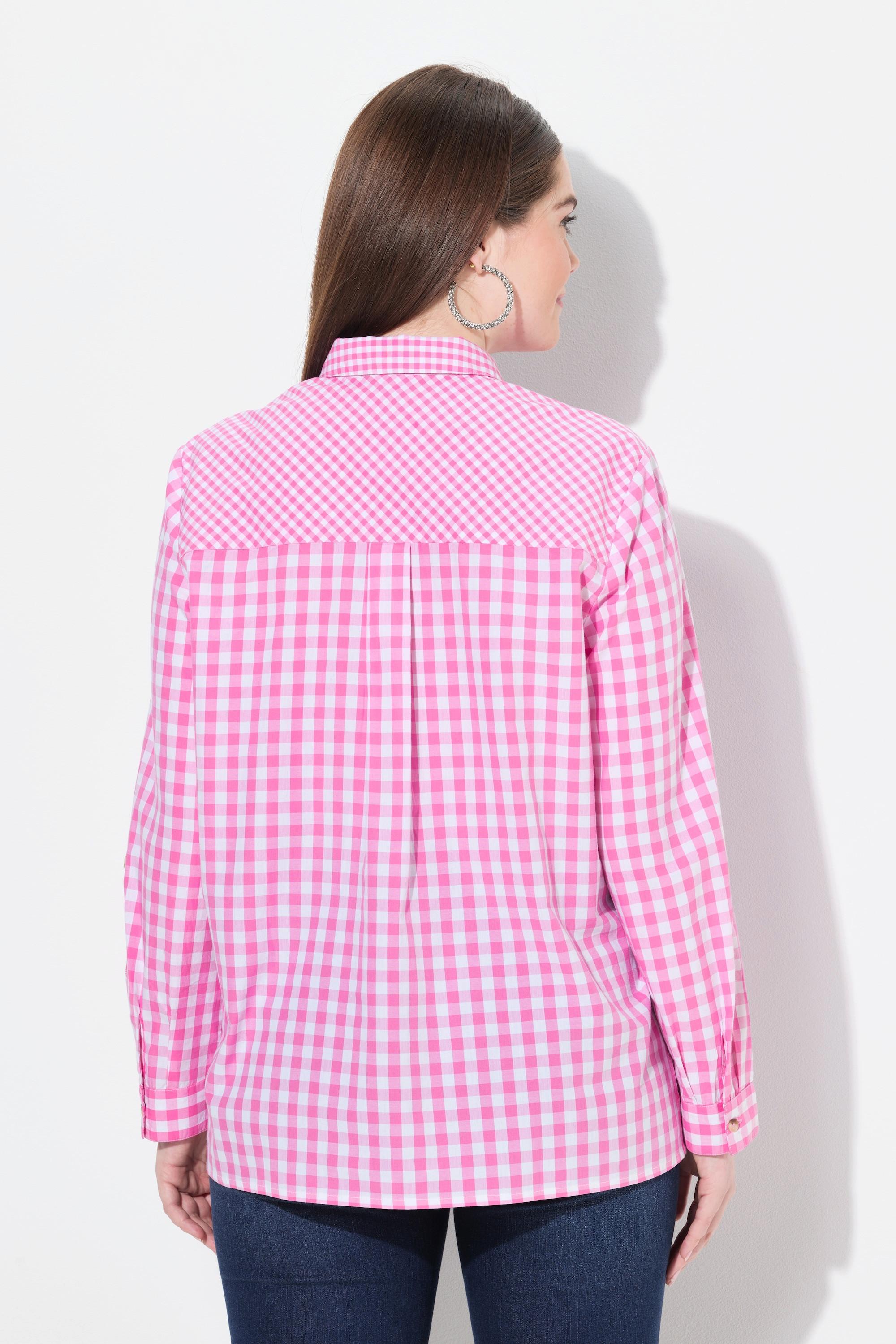 Ulla Popken Blusa a quadri Collo camicia Manica lunga Linguetta arrotolabile  