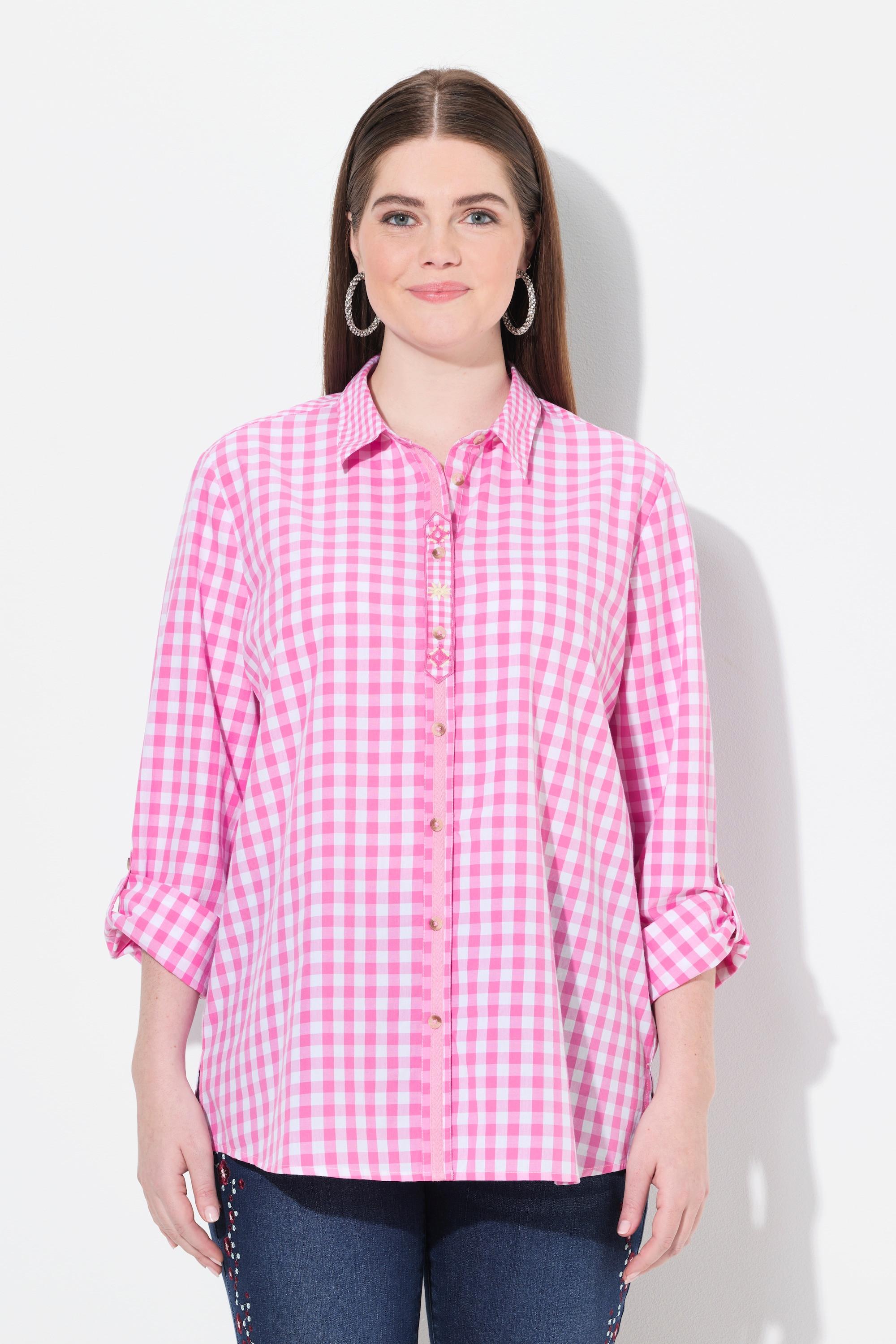 Ulla Popken Blusa a quadri Collo camicia Manica lunga Linguetta arrotolabile  