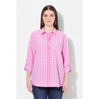 Ulla Popken Blusa a quadri Collo camicia Manica lunga Linguetta arrotolabile  