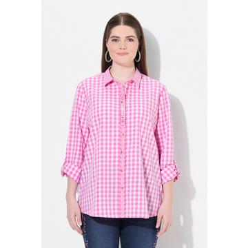 Blusa a quadri in tradizionale stile Tracht con collo da camicia, maniche lunghe e linguetta