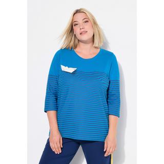 Ulla Popken  Shirt, Ringel, Papierboot, U-Boot-Ausschnitt, 3/4-Arm 