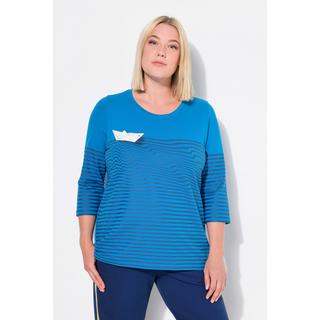 Ulla Popken  Shirt, Ringel, Papierboot, U-Boot-Ausschnitt, 3/4-Arm 