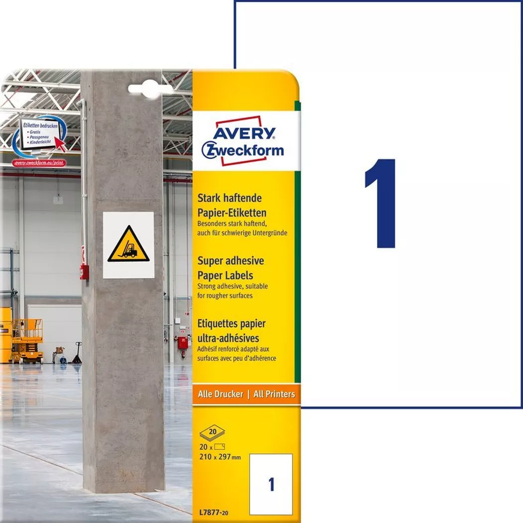 Avery-Zweckform – AVERY ZWECKFORM Etiketten Universal 210x297mm, 20 Blatt, One Size, Weiss