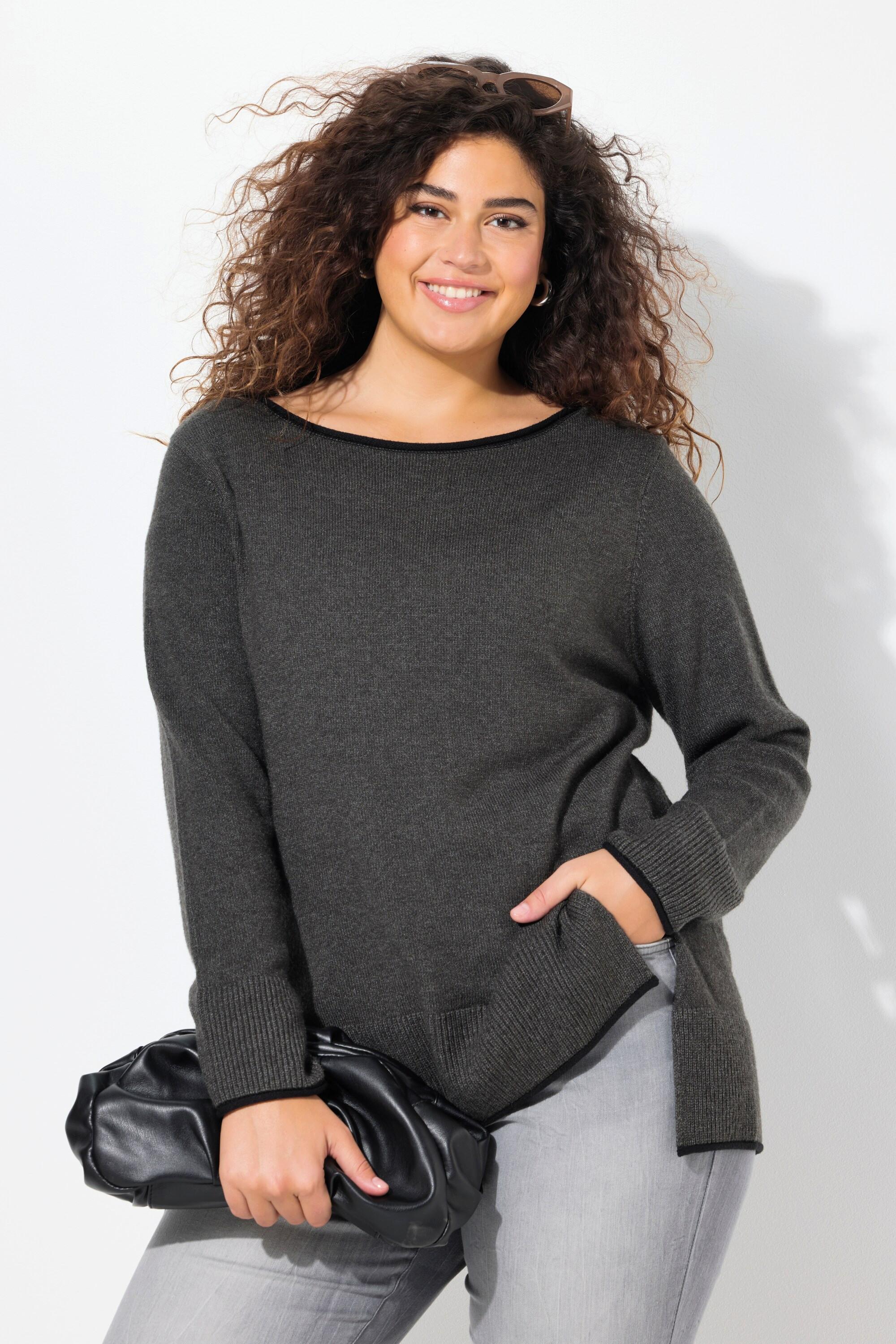 Ulla Popken  Pullover, Saumschlitze, U-Boot-Ausschnitt, Langarm 