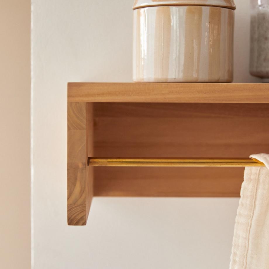 Tikamoon Handtuchhalter zur Wandmontage aus massivem Teakholz 60 cm Sasha  