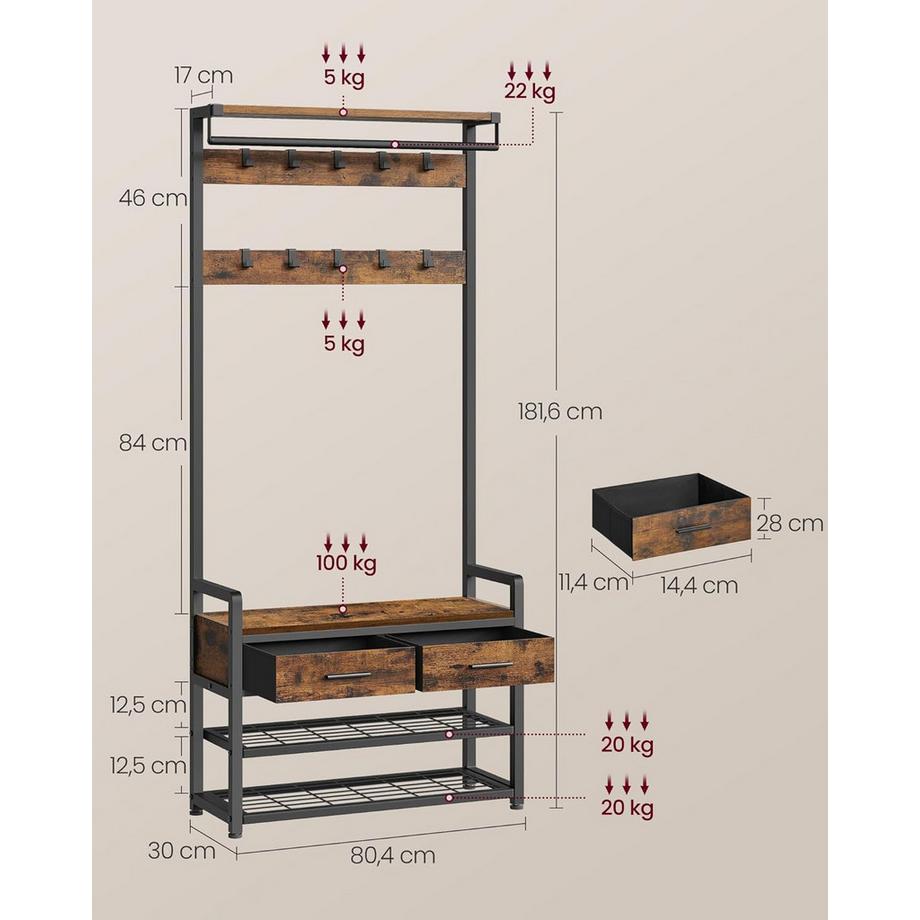 Songmics Portemanteau avec banc à chaussures  