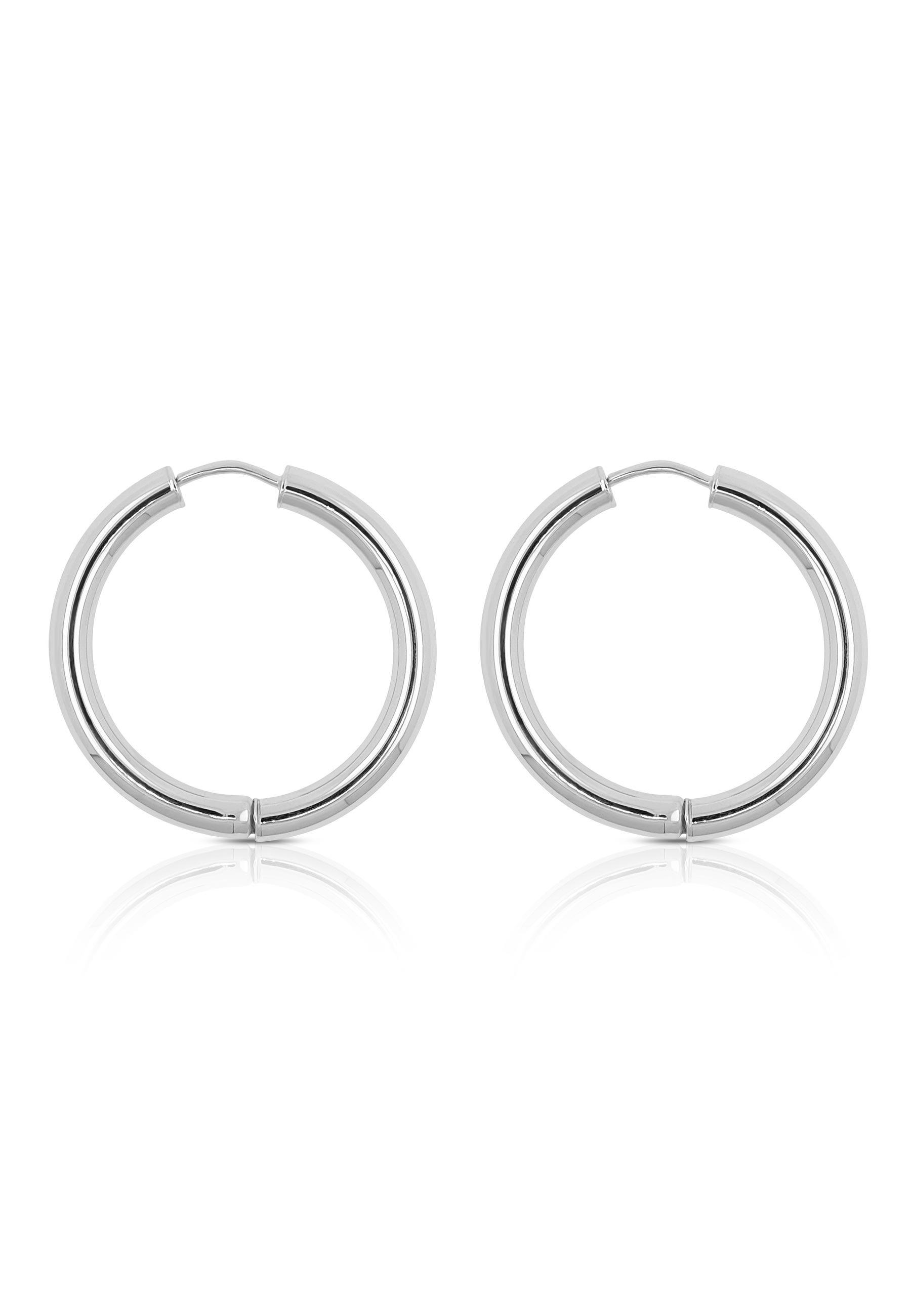 MUAU Schmuck  Charnière créole en or blanc 750 à  fil rond 26mm 