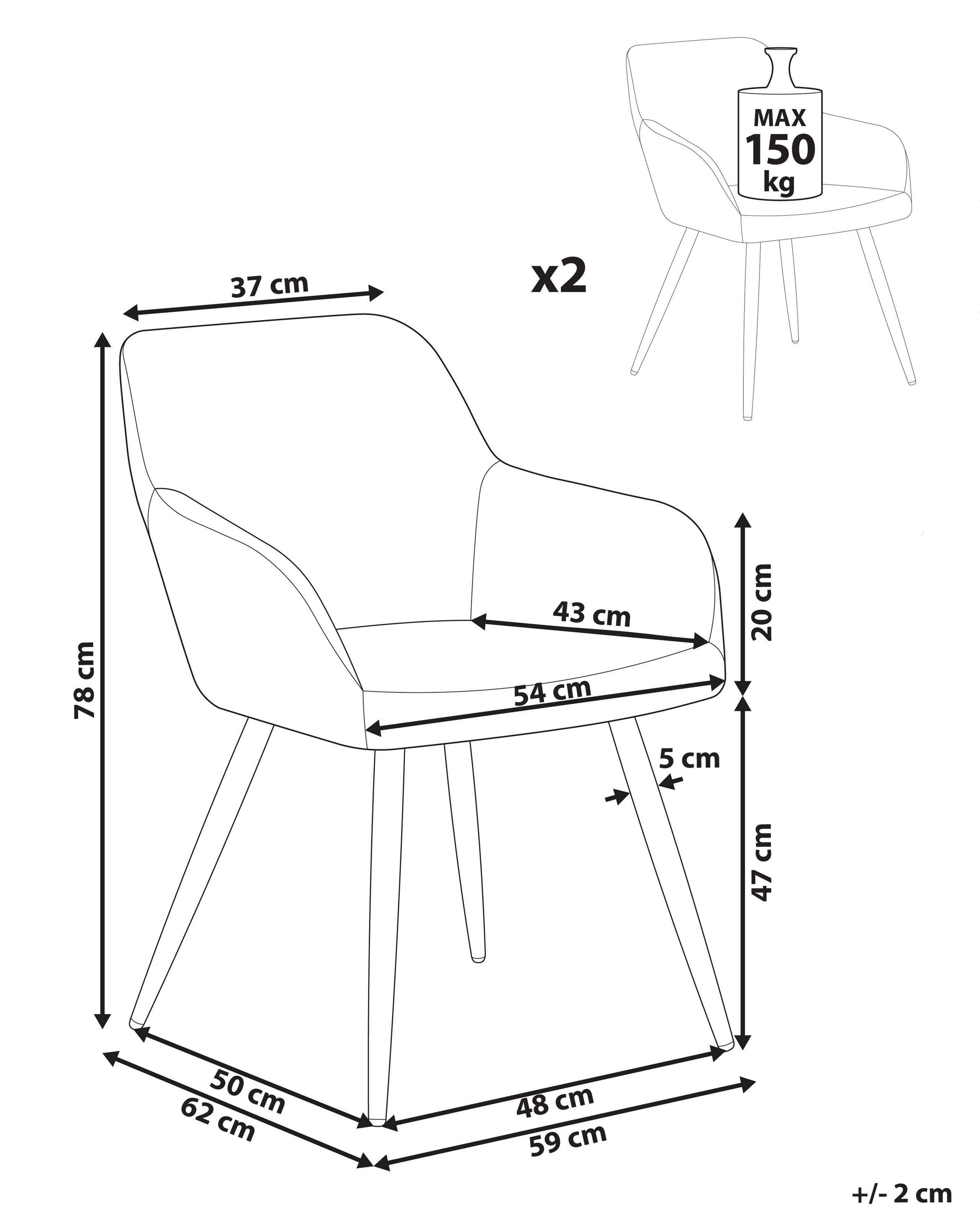 Beliani Lot de 2 chaises en Velours Moderne CASMALIA  