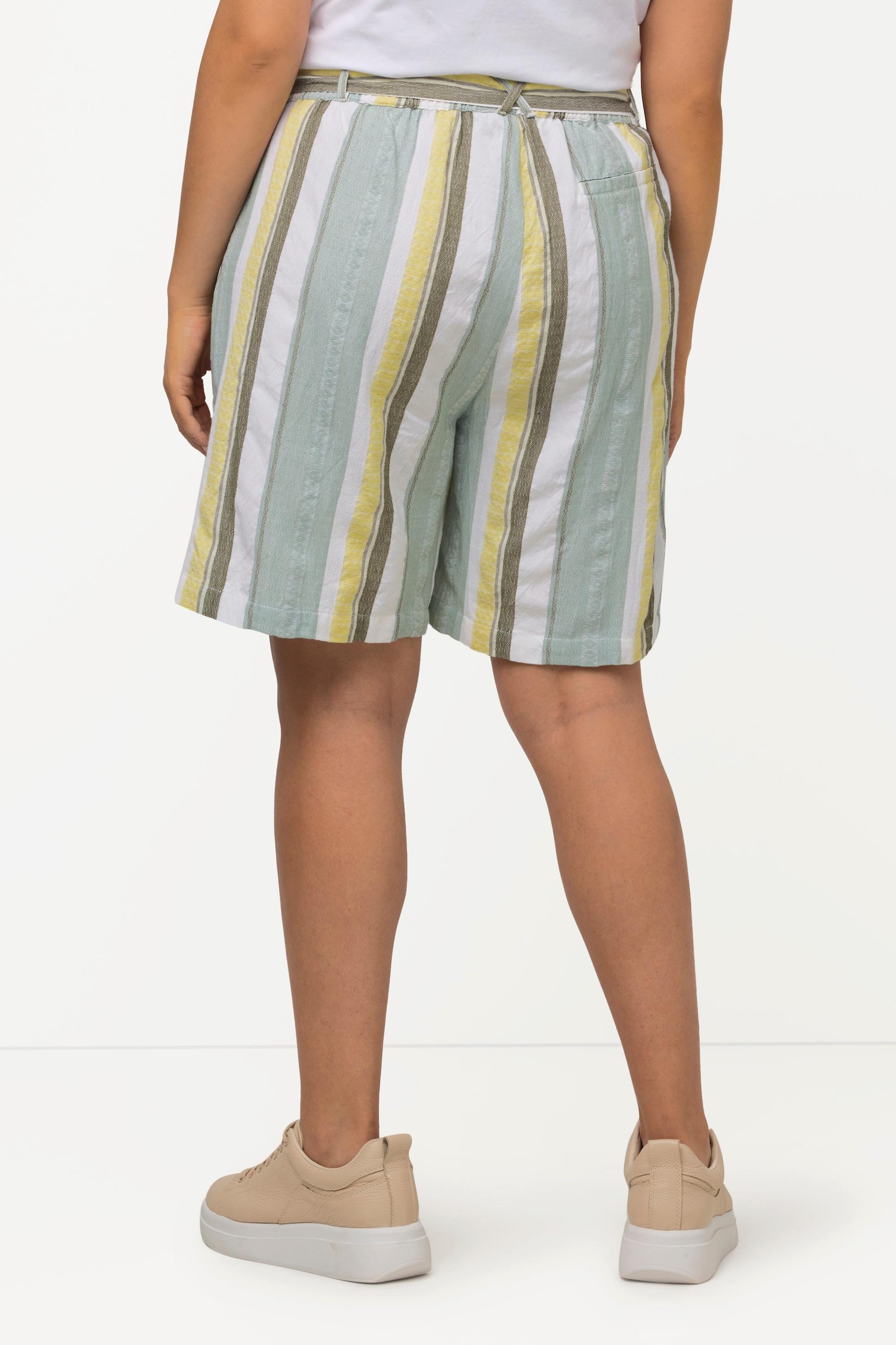 Ulla Popken Short Rose a Righe Gamba Larga con Cintura Elastica  