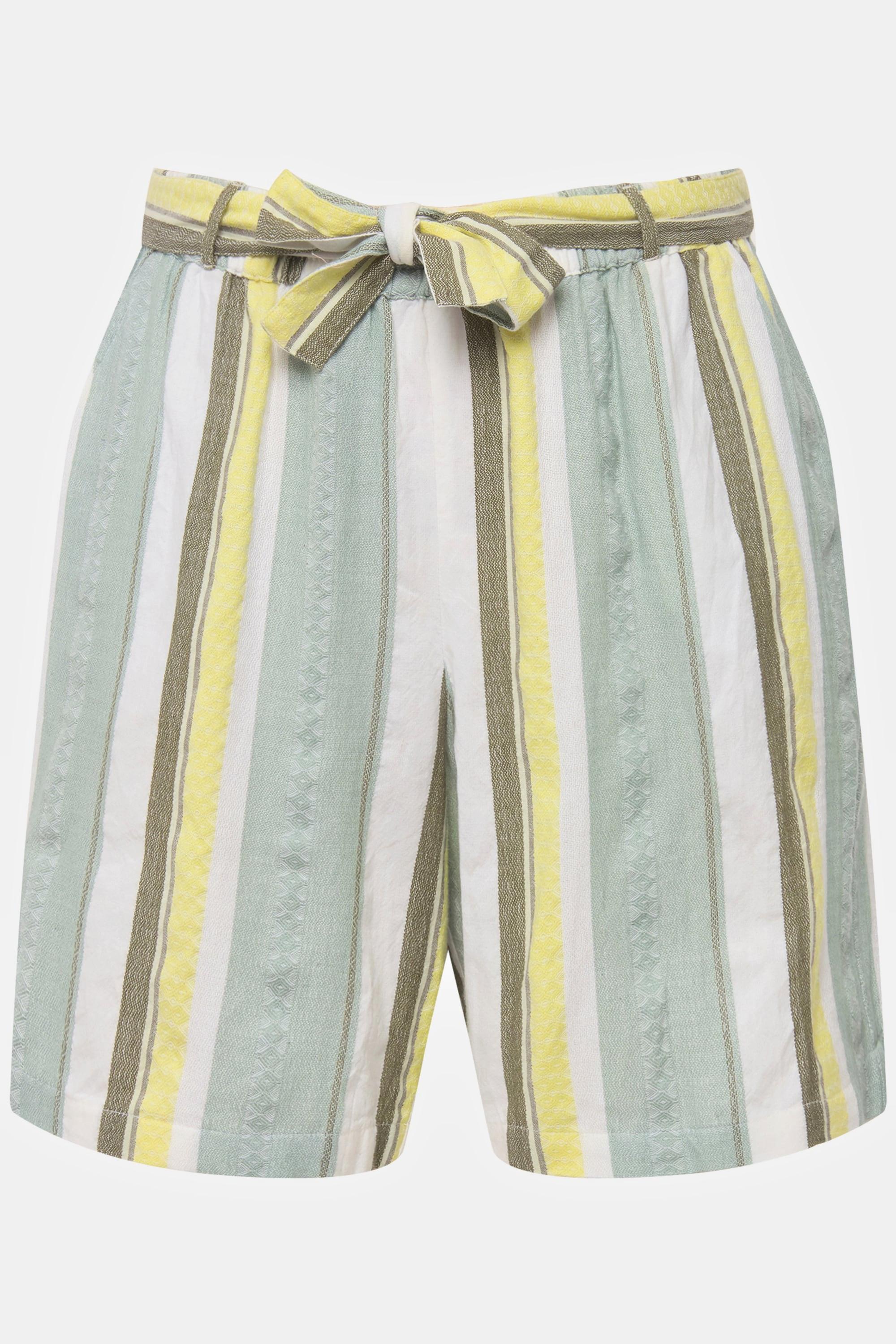 Ulla Popken Short Rose a Righe Gamba Larga con Cintura Elastica  