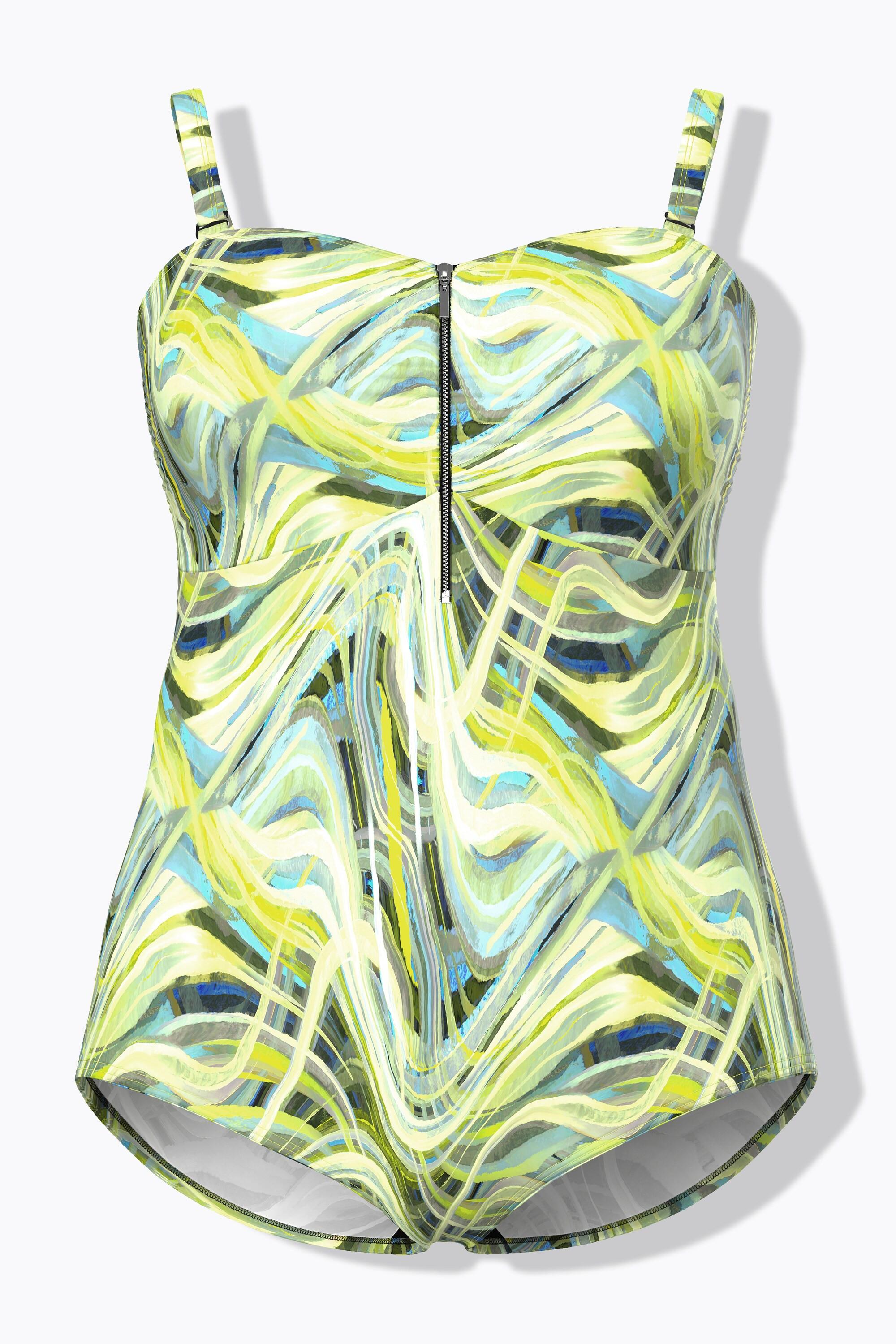 Ulla Popken Wellenmuster Reissverschluss Badeanzug Softcups  