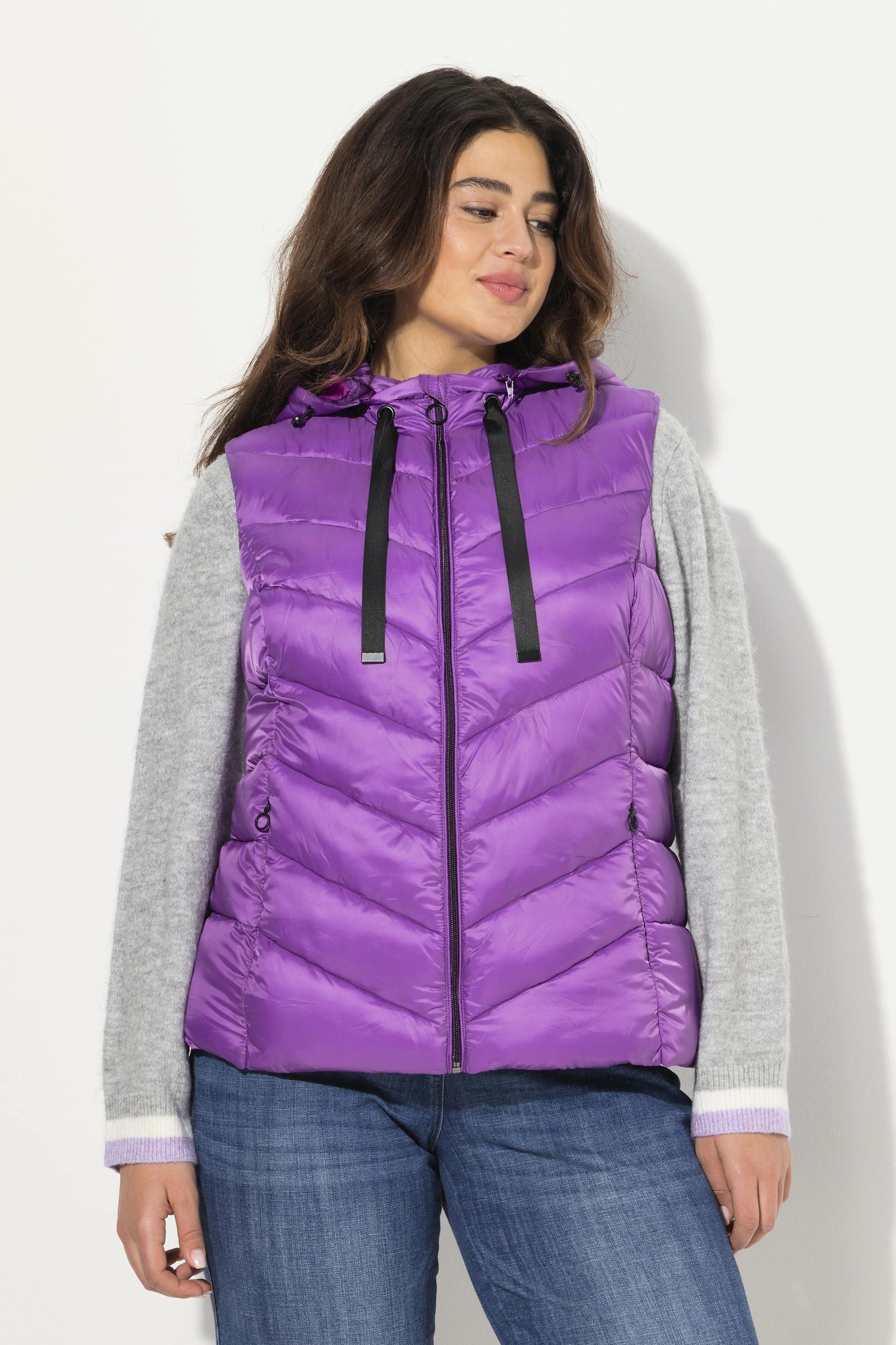 Ulla Popken Gilet Trapuntato Idrorepellente Cappuccio Staccabile Senza Maniche  
