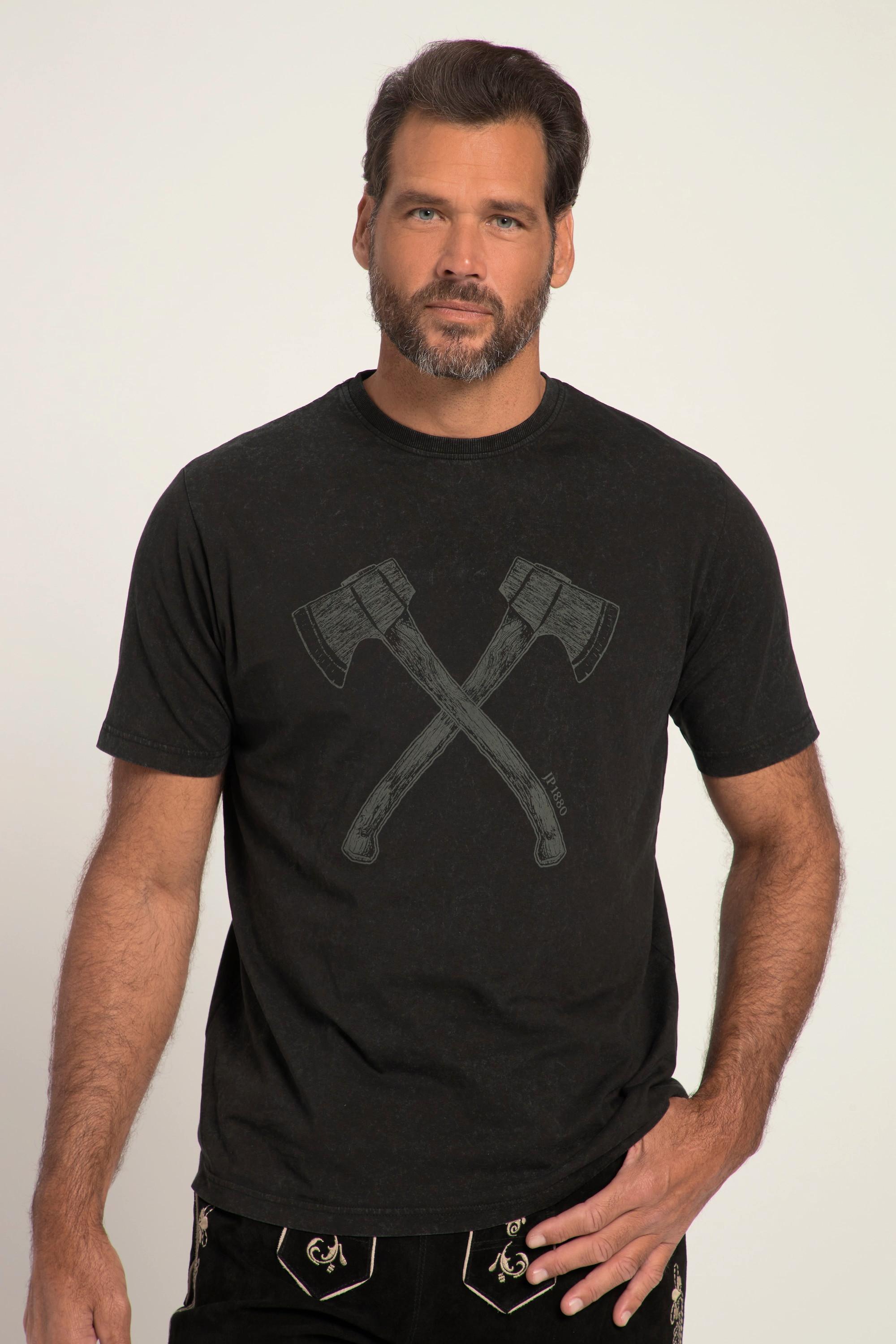 JP1880 Tracht T-Shirt Manches Courtes Imprimé Double Hache Look Vintage  