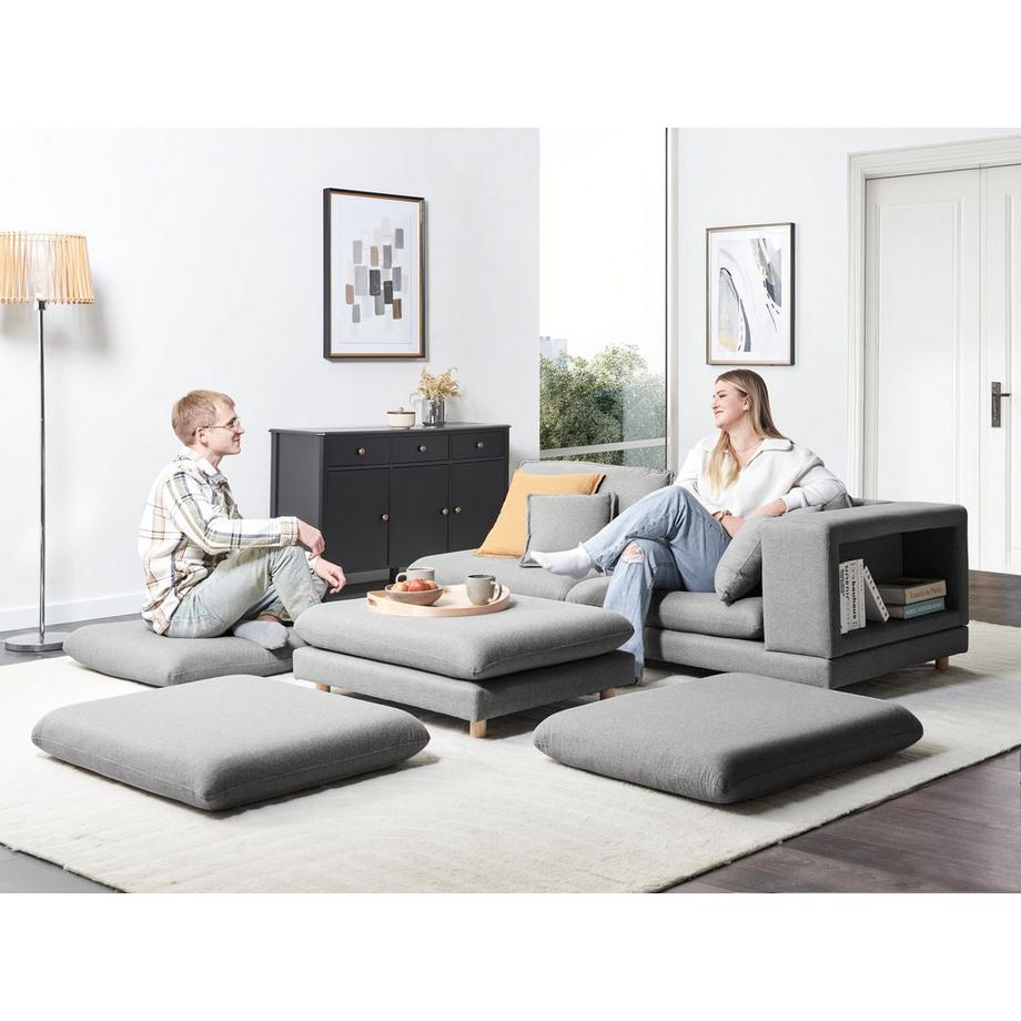 Beliani 2-Sitzer Sofa mit Ottomane aus Stoff Modern HEDEN  