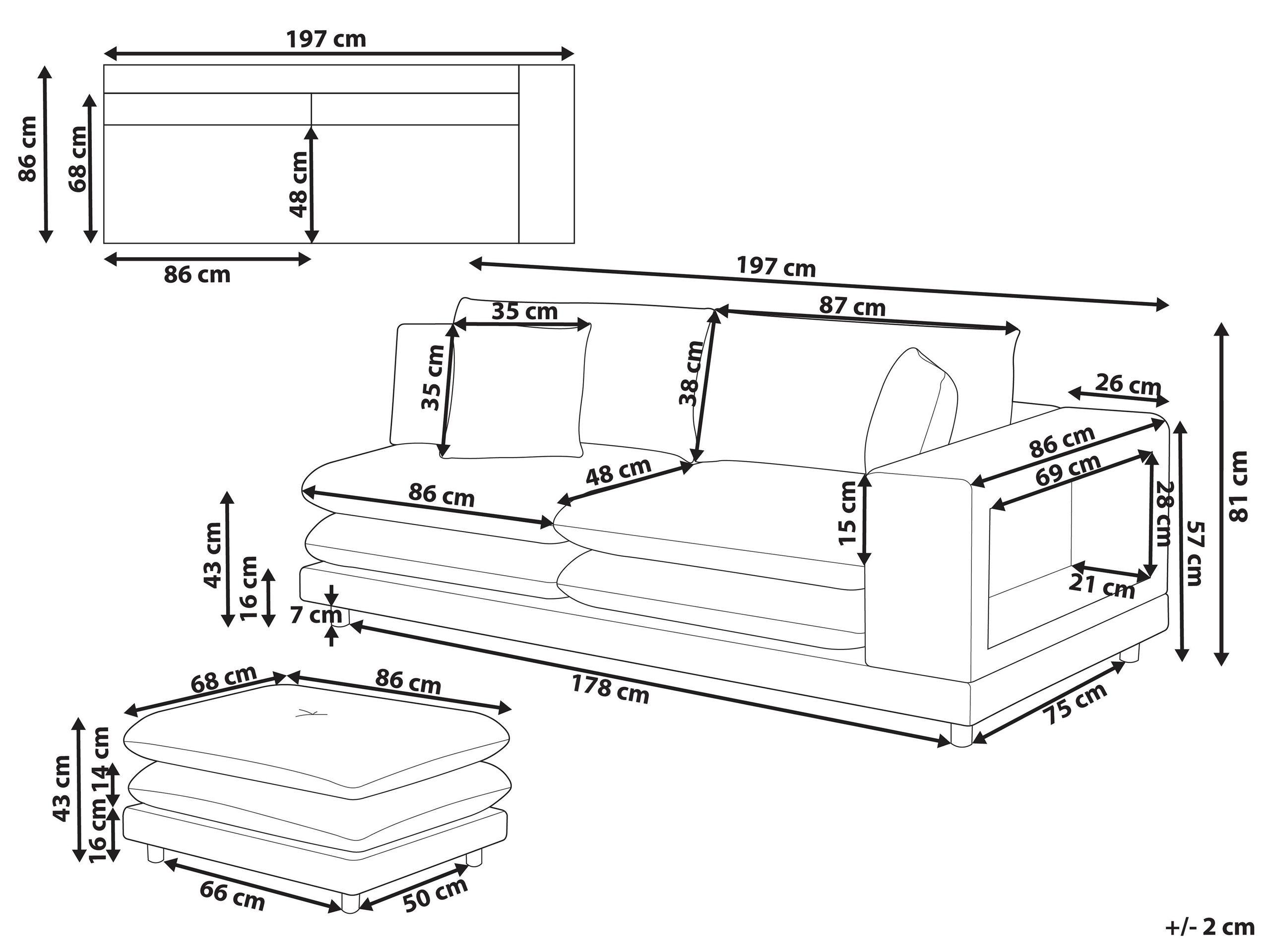 Beliani 2-Sitzer Sofa mit Ottomane aus Polyester Modern HEDEN  