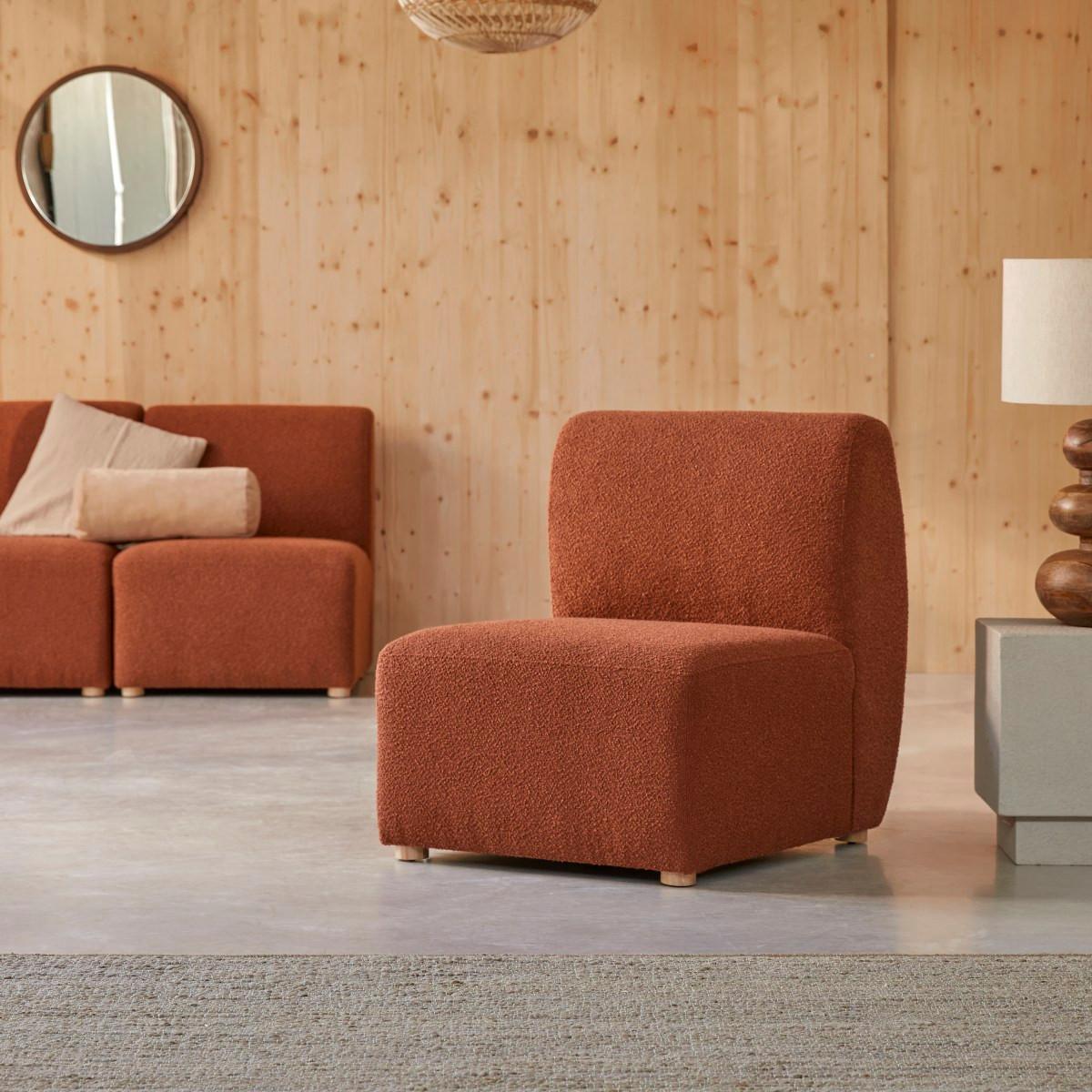 Tikamoon Chauffeuse modulable en acacia massif et tissu terracotta Swann  