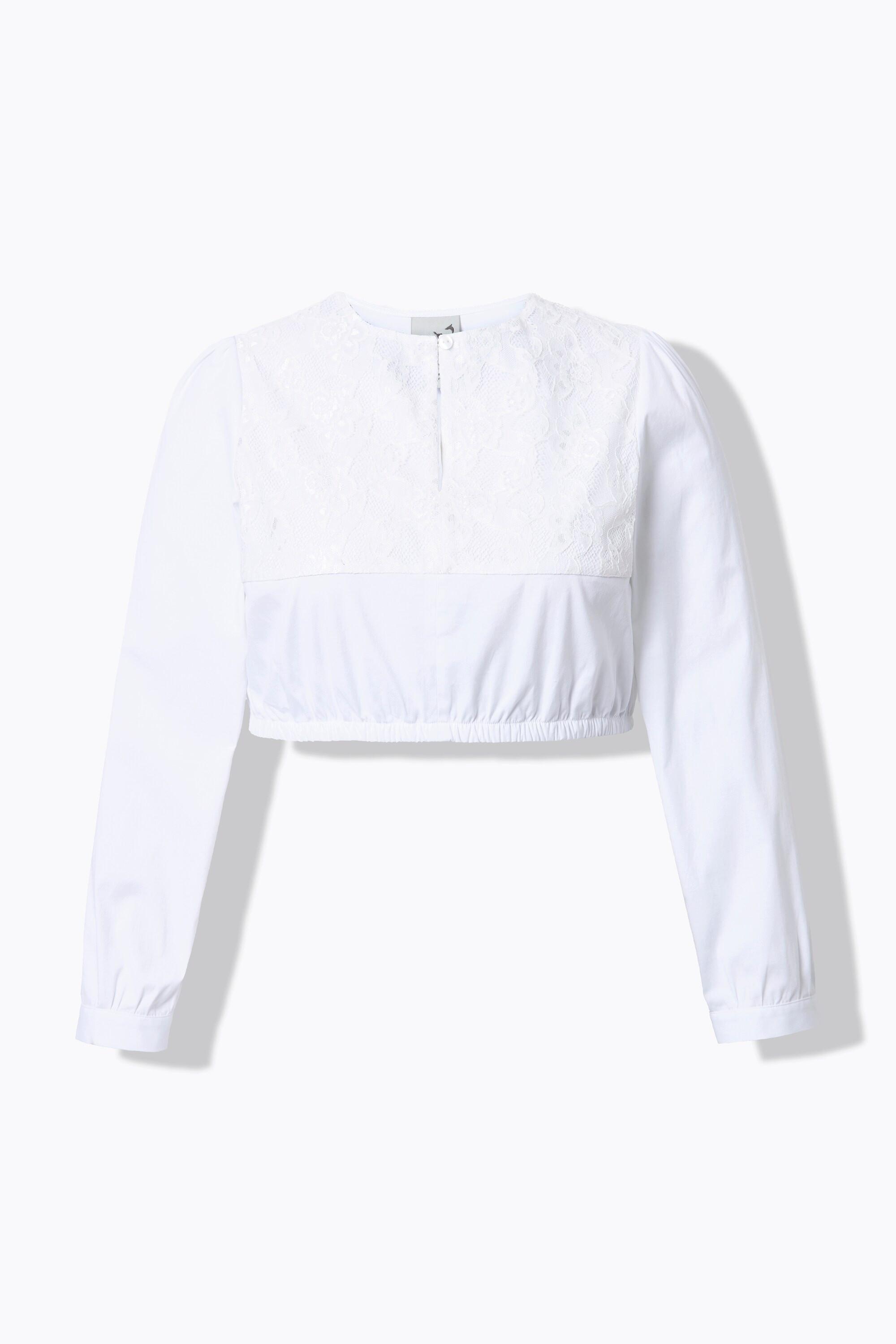 Ulla Popken Camicetta Dirndl Pizzo Scollo Rotondo Maniche Lunghe Orlo Elastico  