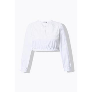 Ulla Popken Camicetta Dirndl Pizzo Scollo Rotondo Maniche Lunghe Orlo Elastico  