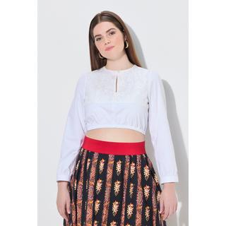 Ulla Popken Camicetta Dirndl Pizzo Scollo Rotondo Maniche Lunghe Orlo Elastico  