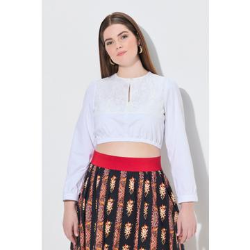 Camicetta in tradizionale stile Dirndl con pizzo, orlo elastico, scollo rotondo e maniche lunghe