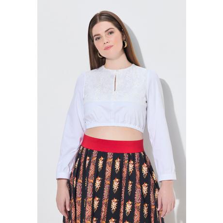 Ulla Popken Camicetta Dirndl Pizzo Scollo Rotondo Maniche Lunghe Orlo Elastico  