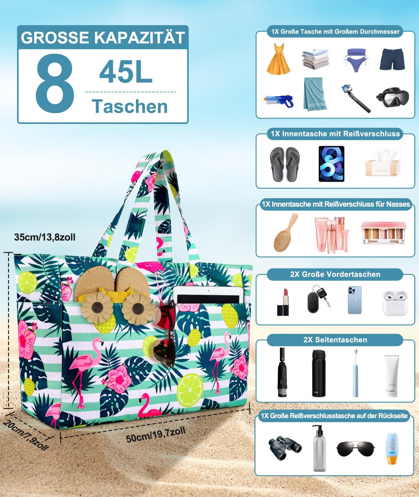 Only-bags.store Grosse Strandtasche mit Reissverschluss  