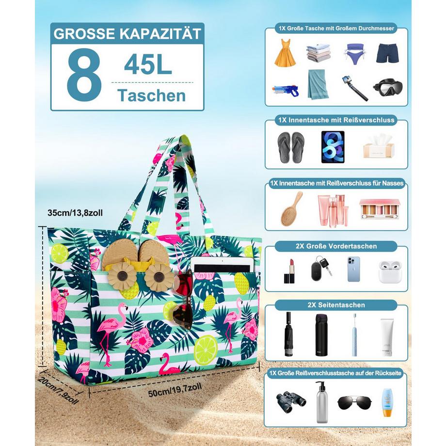 Only-bags.store Grosse Strandtasche mit Reissverschluss  