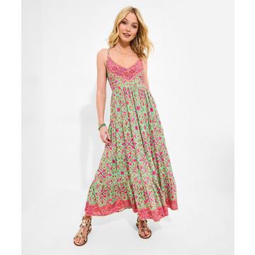 Träger-Maxikleid mit Bordürenmuster