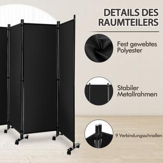 Northio Raumteiler mit 4 Paneelen auf Rädern 173 cm Hoher Rollbarer Sichtschutz Schwarz  