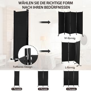 Northio Raumteiler mit 4 Paneelen auf Rädern 173 cm Hoher Rollbarer Sichtschutz Schwarz  