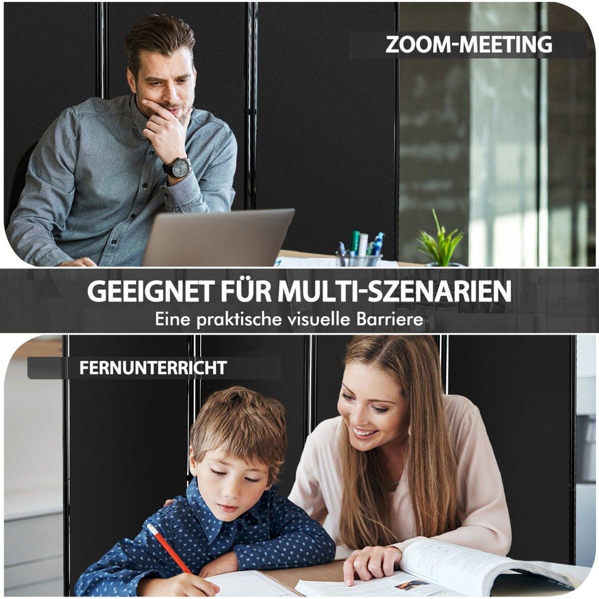 Northio Raumteiler mit 4 Paneelen auf Rädern 173 cm Hoher Rollbarer Sichtschutz Schwarz  