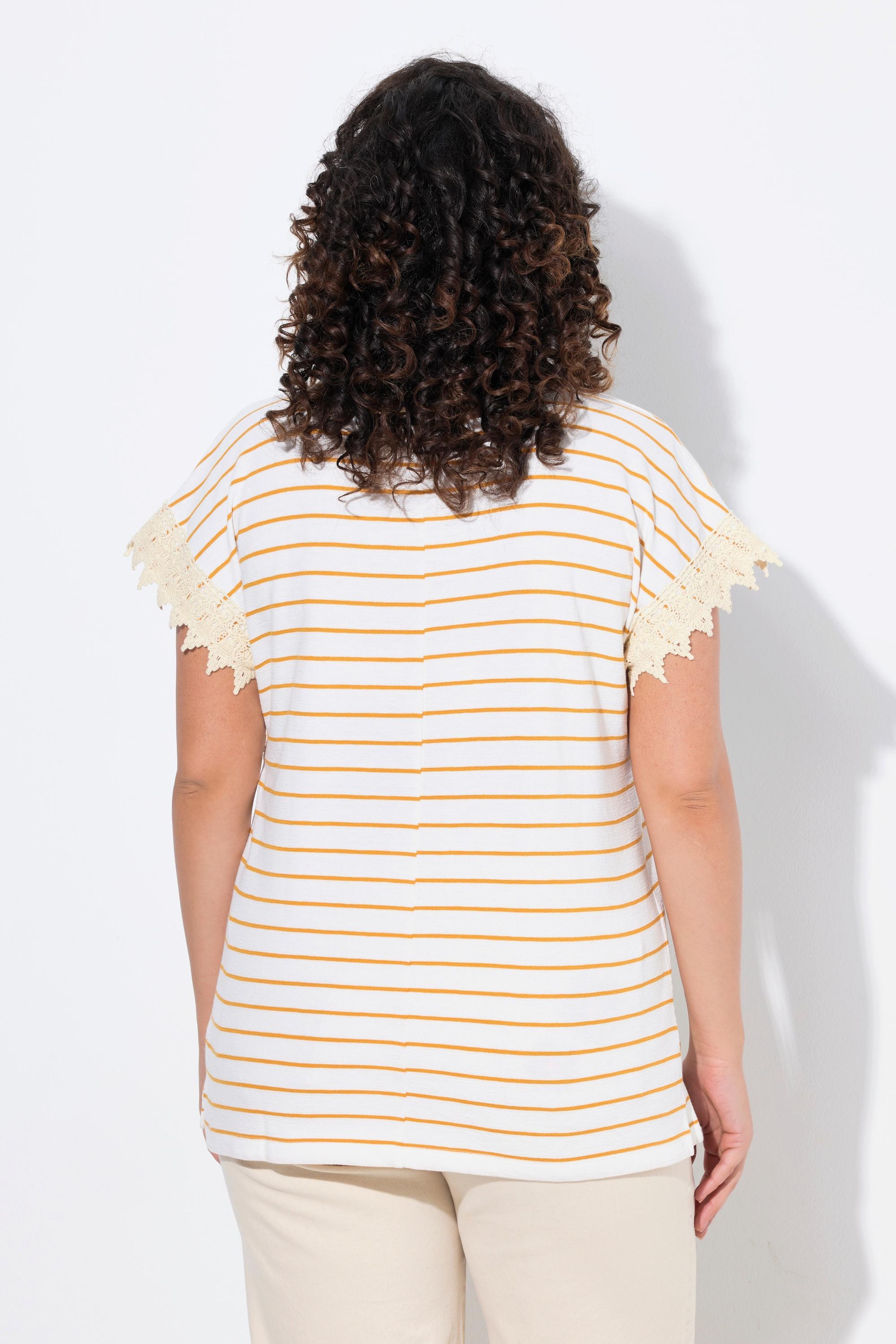 Ulla Popken Maglia a righe Scollo a barca Mezze maniche Cotone biologico  