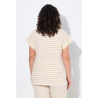 Ulla Popken Maglia a righe Scollo a barca Mezze maniche Cotone biologico  