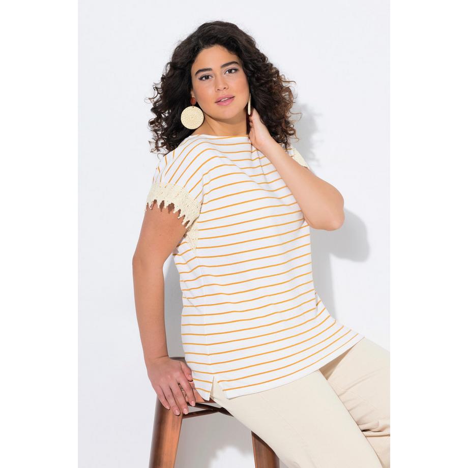 Ulla Popken Ringelshirt U-Boot-Ausschnitt Halbarm Biobaumwolle  