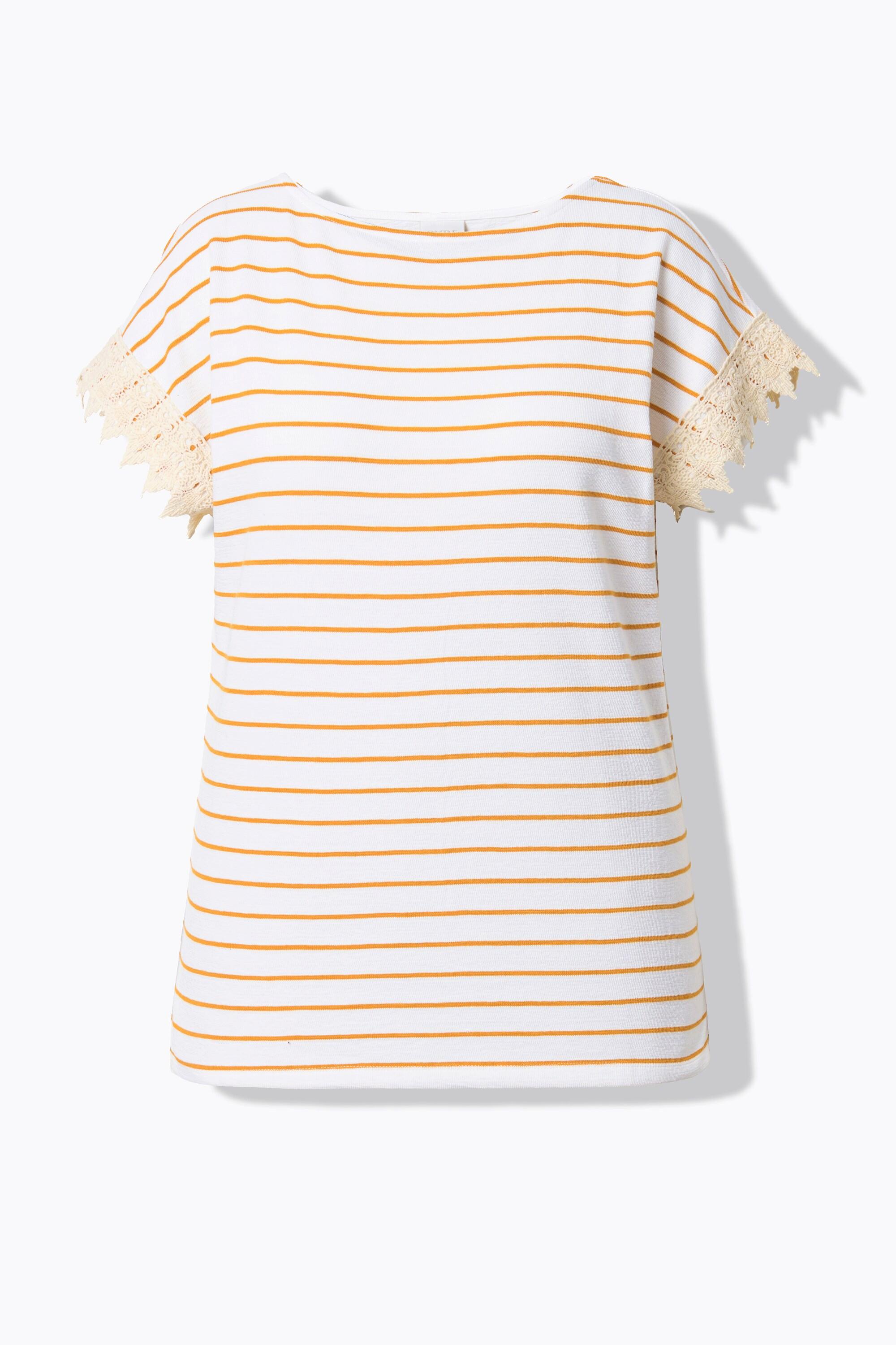 Ulla Popken Maglia a righe Scollo a barca Mezze maniche Cotone biologico  