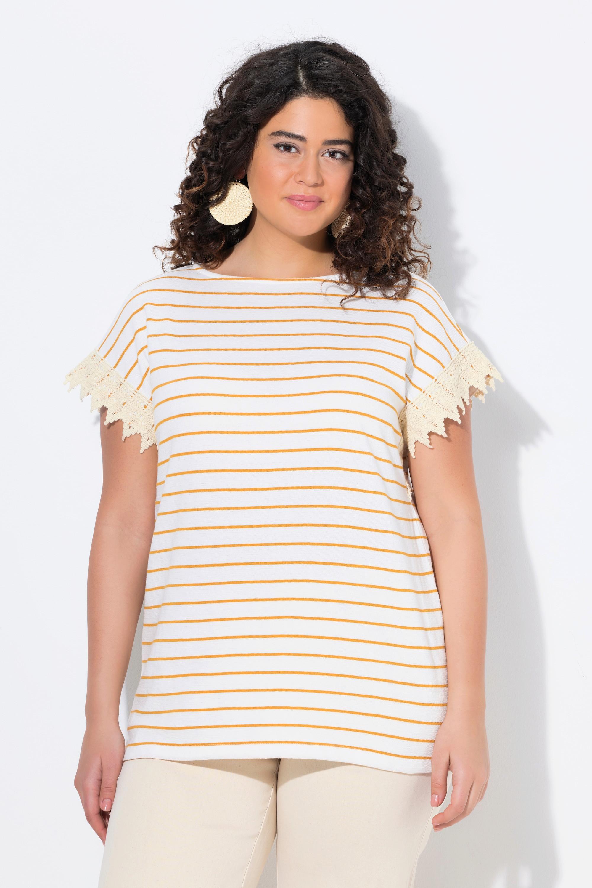 Ulla Popken Maglia a righe Scollo a barca Mezze maniche Cotone biologico  